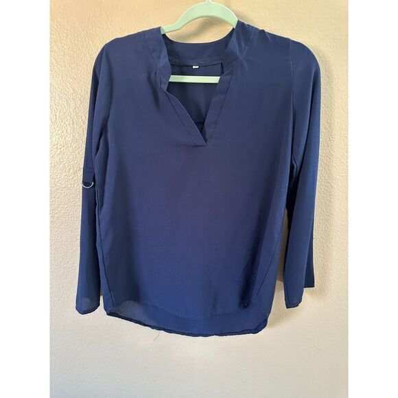 Navy Blue Long Sleeve Blouse - Picture 1 of 7